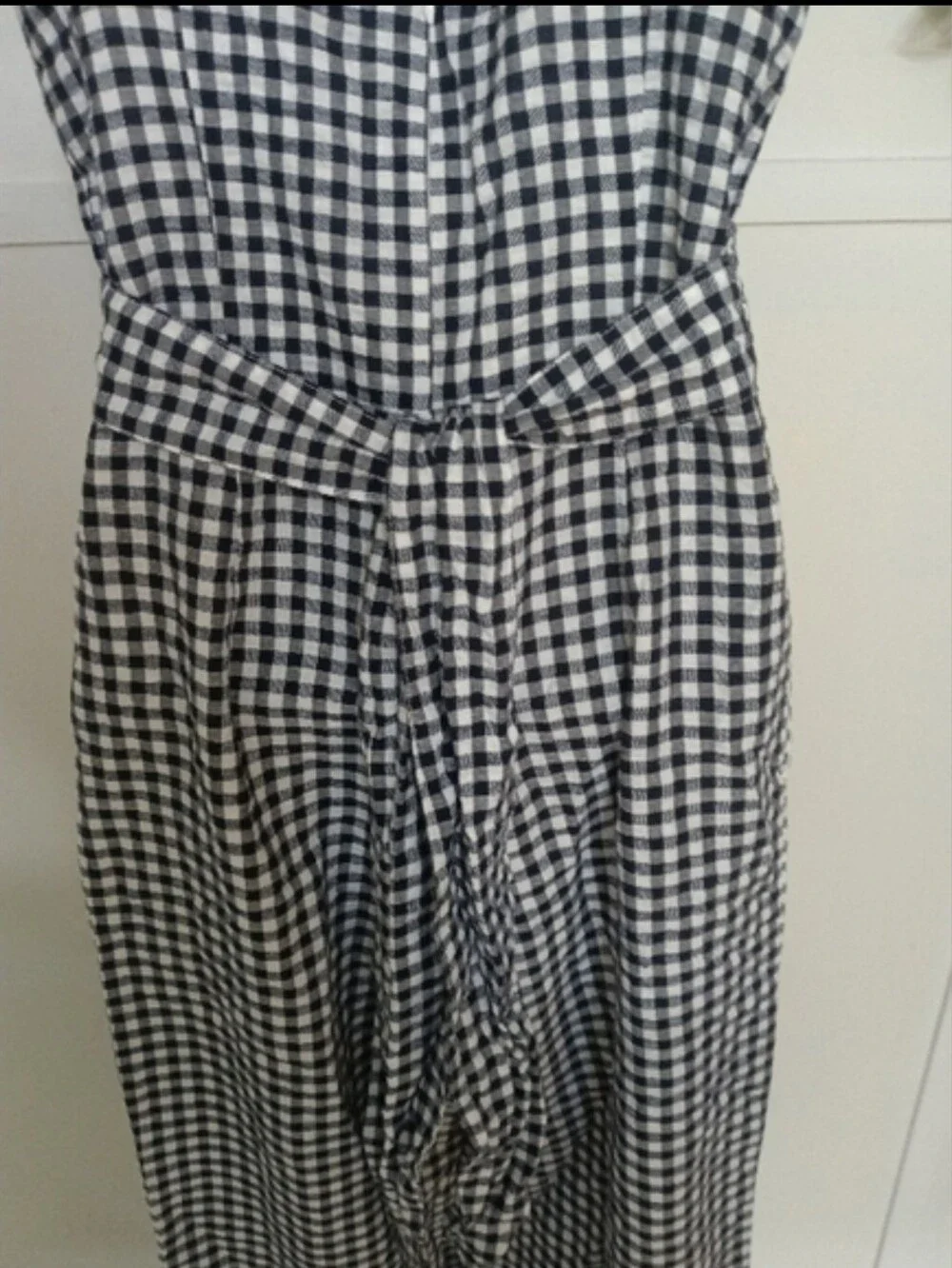 Banana Republic Sleeveless Black White Gingham Linen Plaid Wide Leg Jumpsuit XS